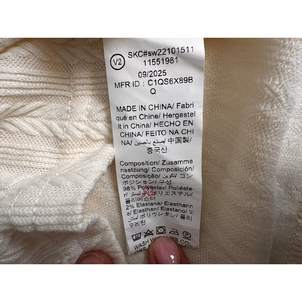 Minimalist Cream White Coquette Chevron Textured Knit Turtleneck Top Size M - Picture 5 of 8